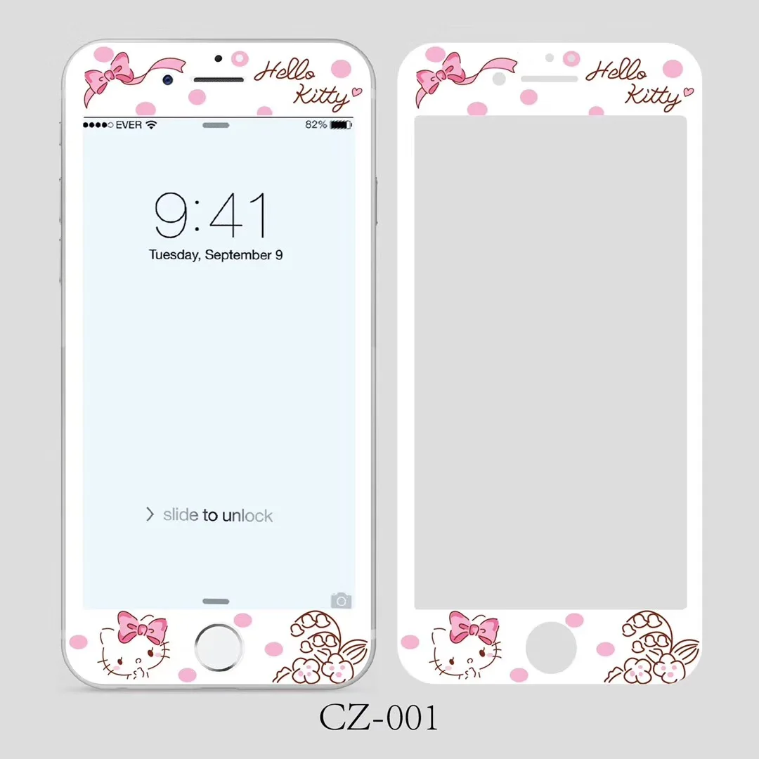 Cute Hello Kitty Cat Pattern Tempered Glass 3D Soft Edge Screen Protector For iPhone 6 6S 7 8 Plus 9H Protective Film Pink Girl