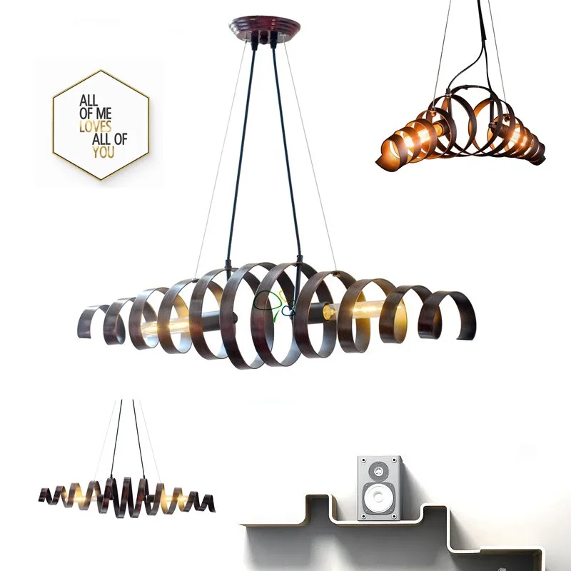 New Loft industrial iron spring pendant lamp personalized cafe bar spiral retro LED hanging lamp E27