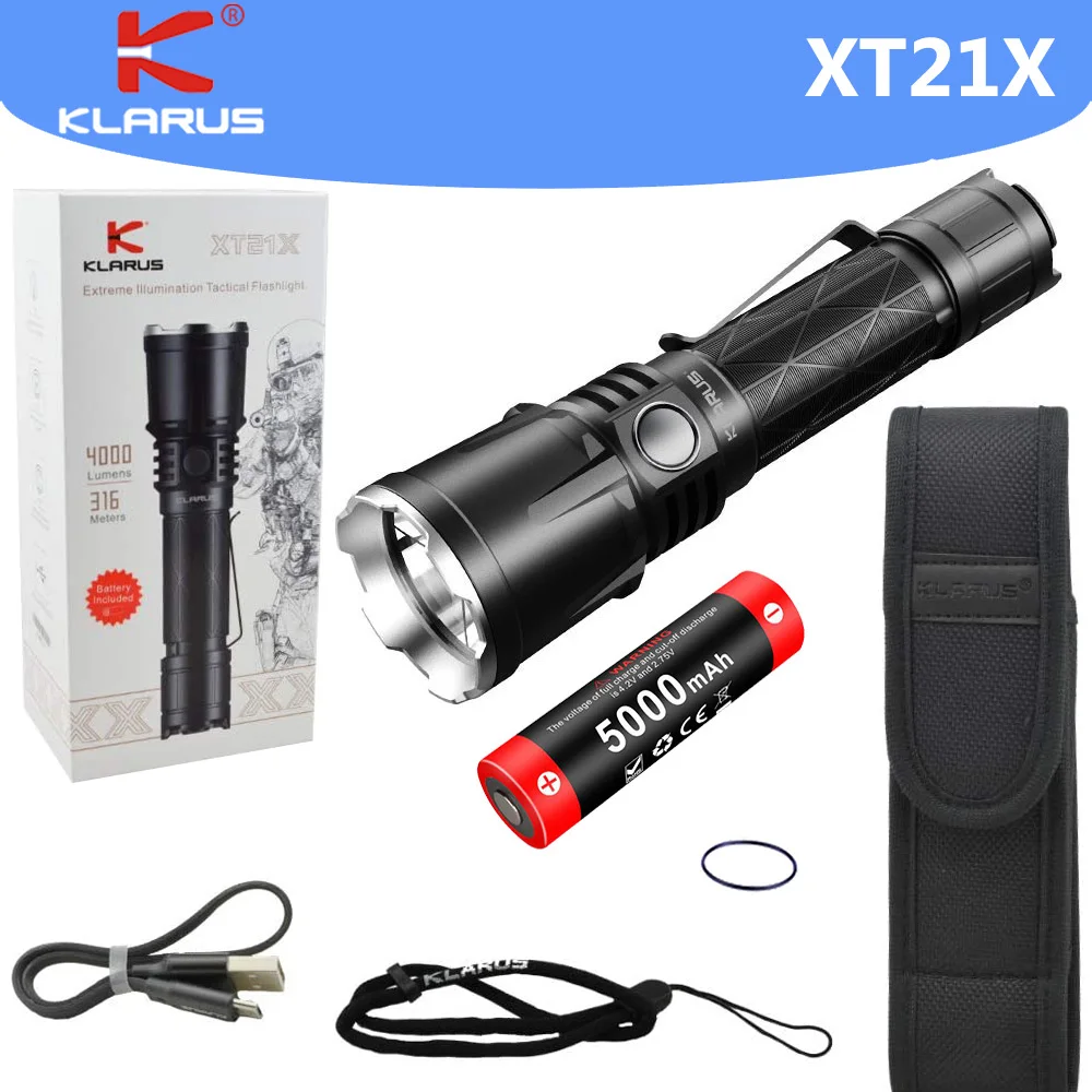 Klarus XT21X /  XT21X PRO  LED Flashlight  XHP70.2 4000 Lm USB Charging Tactical Flashlight with 21700 Li-ion Battery