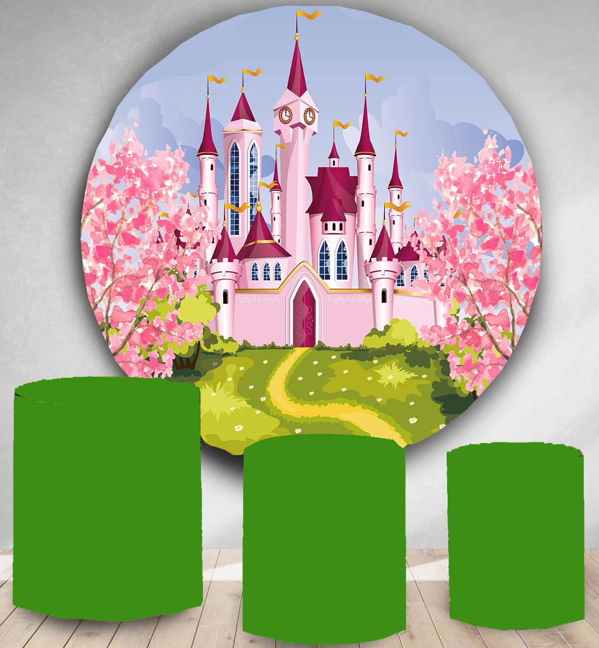 

Round Circle backdrop background princess castle theme birthday party decoration girl baby shower flower candy table cover YY-96