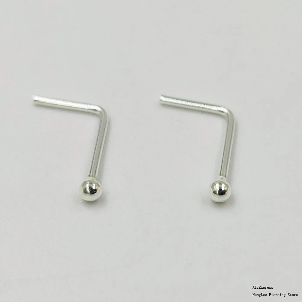 20pcs/pack 925 Sterling Silver L Shape Nose Stud 1.5mm ball tiny nose pin nose piercing