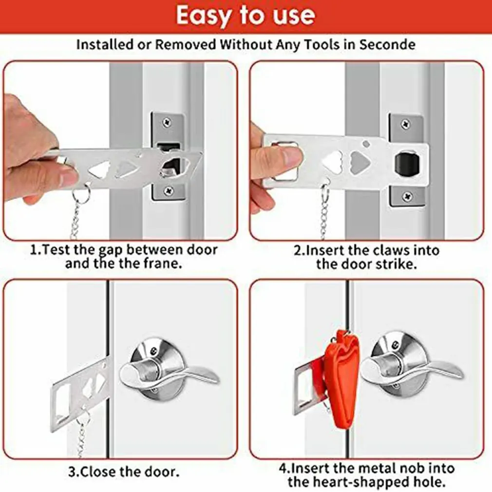 Portable Door Lock Lockdown Double Hole Security Lock Door Extra Lock Inside Door Locker Security Devices