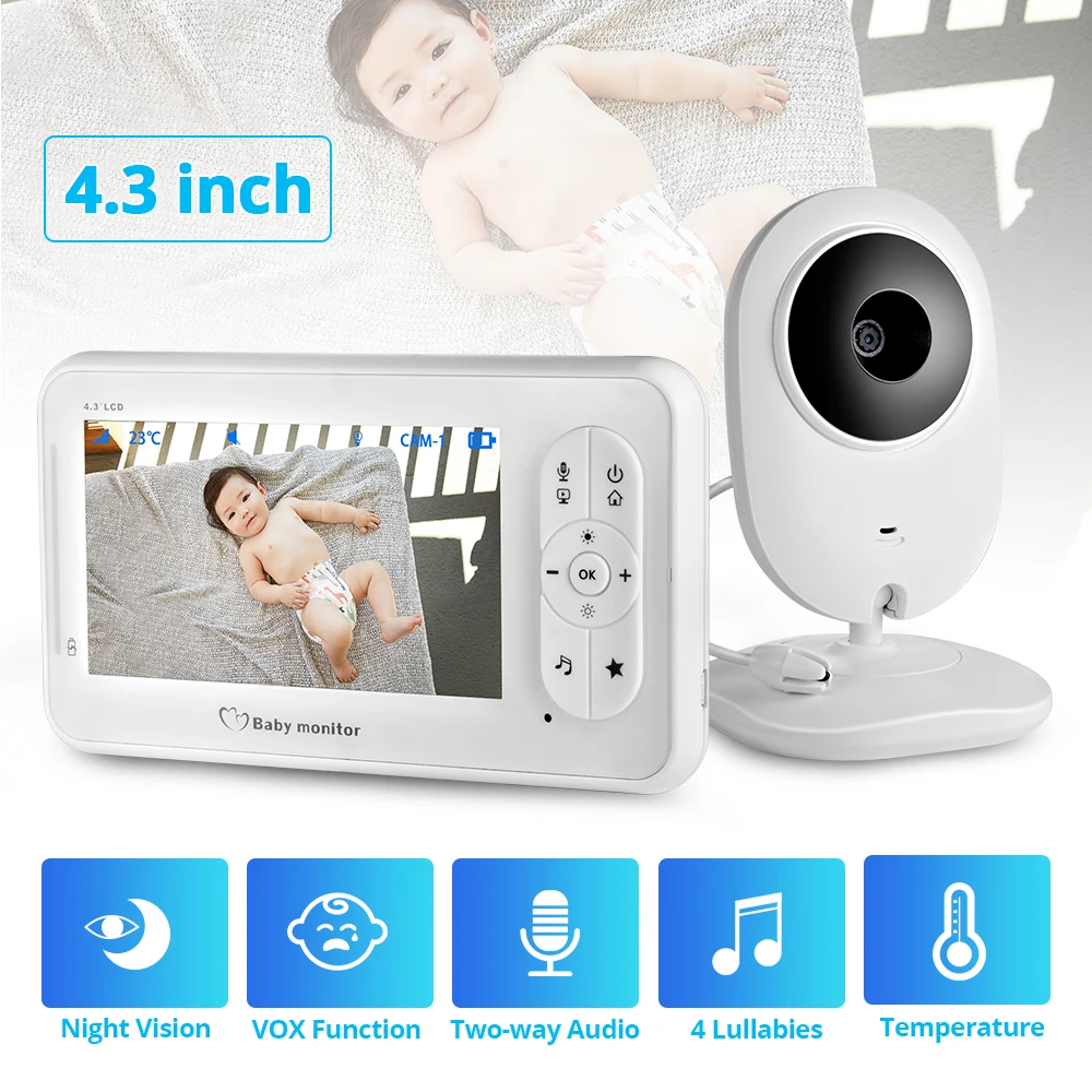 Wireless Baby Monitor 4.3-inch Screen Supports Two-way Voice Intercom Temperature Detection Lullaby Night Vision Function Camera