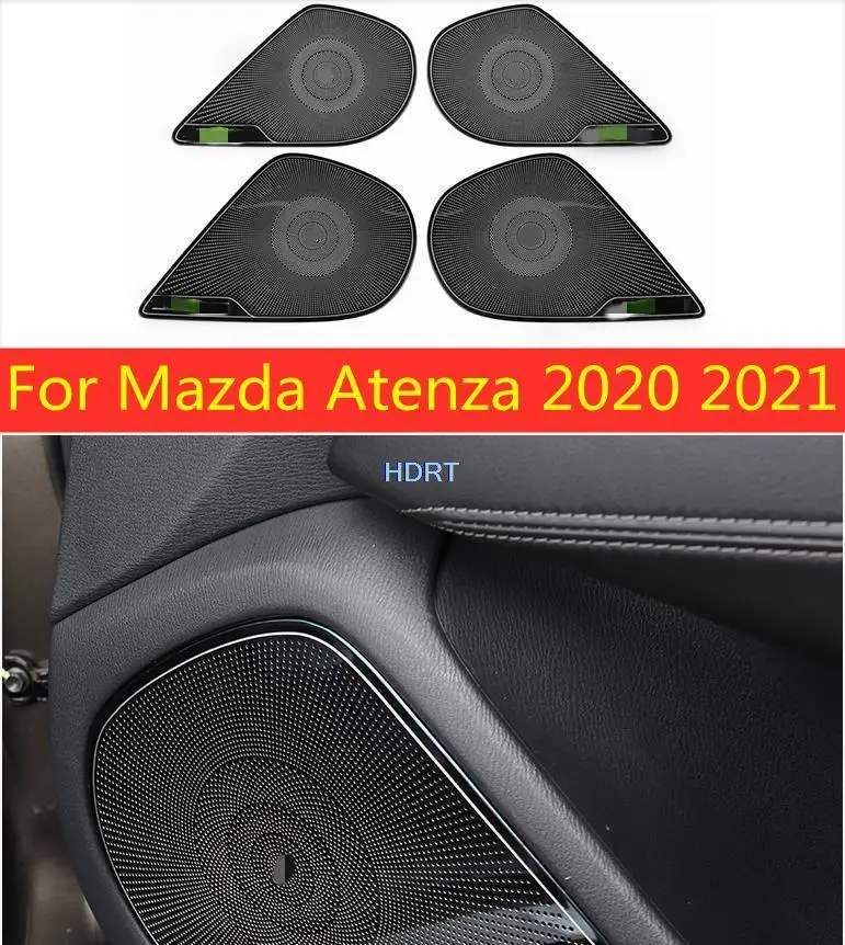 Stainless Steel For Mazda Atenza 2020 2021 4pcs Black/Silver Door Audio Speaker Frame Cover Trim Car Styling Auto Accessories