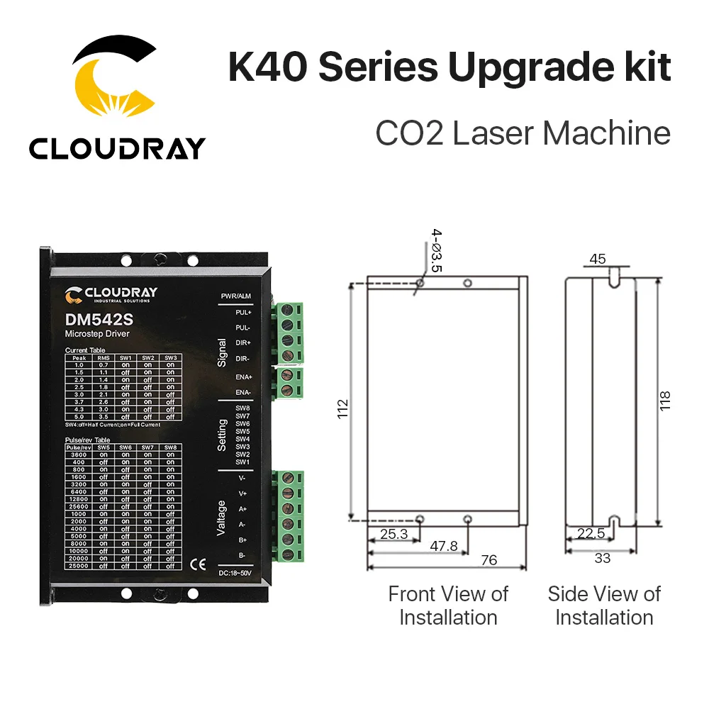 Cloudray K40 Series Upgrade Kit for CO2 Small Laser Engraving Machine Ruida RDC6432 CO2 Laser Controller DM542S Stepper Driver