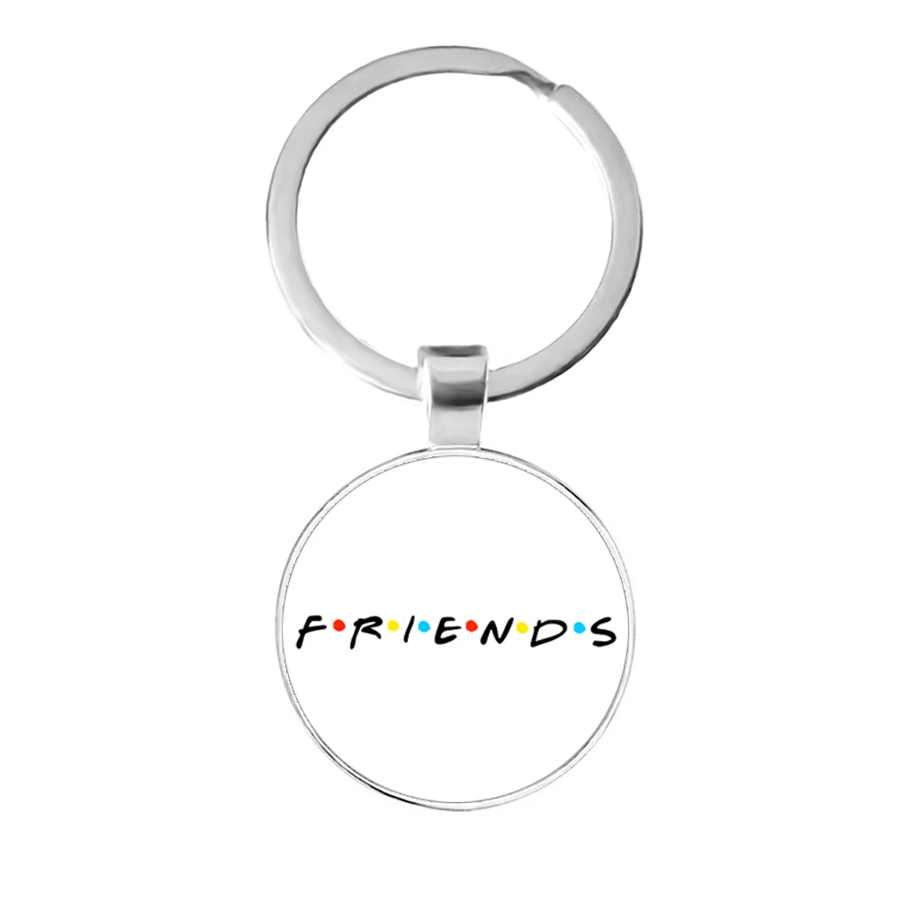 

Friends TV Show Keychain 25th Anniversary Series Cartoon Fun Pattern Glass Cabochon Key Ring Keyholder For Good Friend Gift