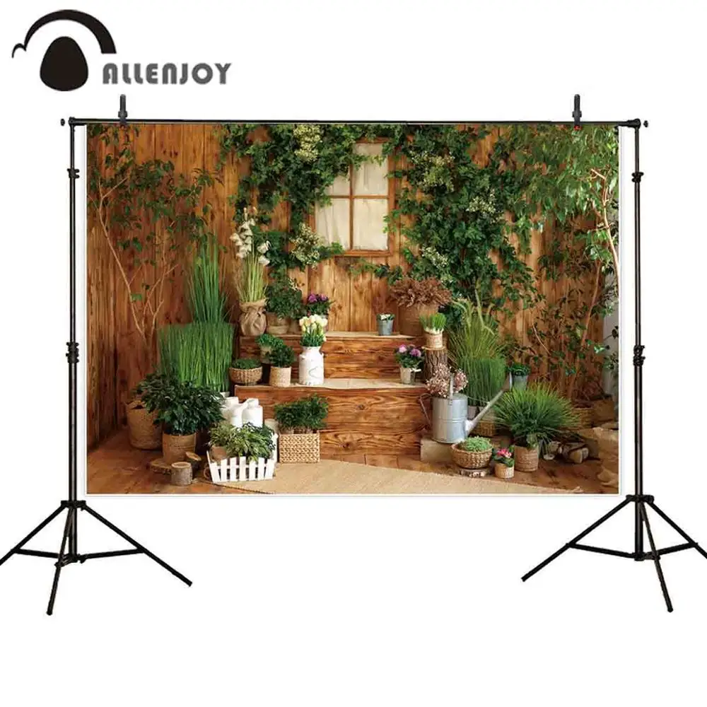 Allenjoy photophone backdrop spring window Potted plants baby shower family courtyard photography background photo studio prop