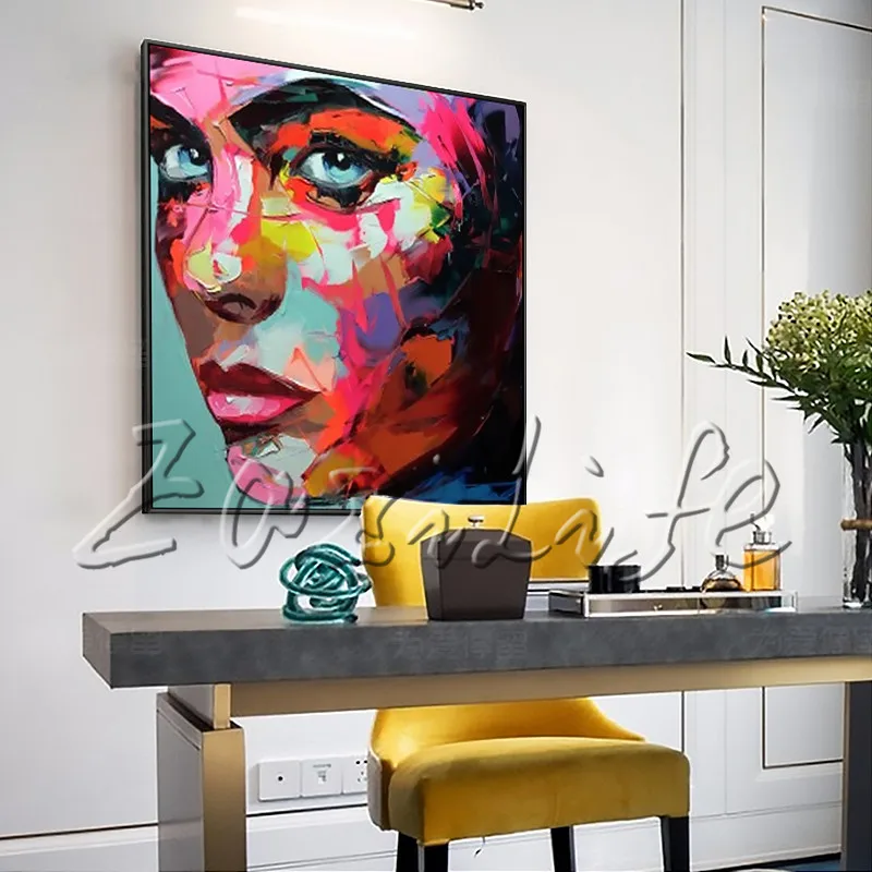 

Portrait Young Woman Side Face Palette knife Oil painting christmas figure canva Hand painted Francoise Nielly wall Art picture