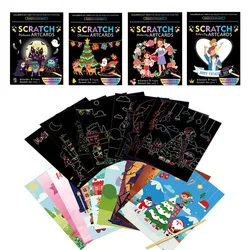 1Set Magic Rainbow Color Scratch Art Painting Paper Card Kit Halloween Christmas Easter Mother's Day Drawing Board Kids Toys