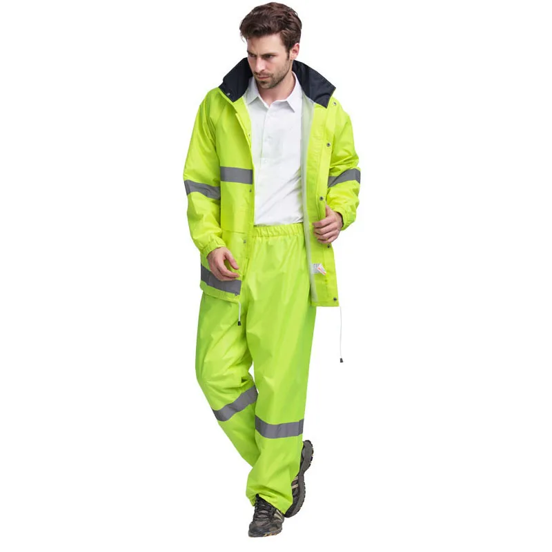 High Visibility Reflective Raincoat Spilt Set Mens Safety Raincoat Waterproof Jacket And Pants Rainsuit Set Traffic/Construction