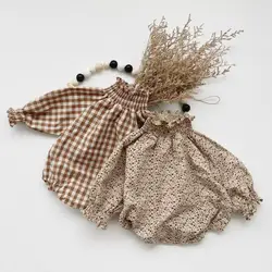 Herbst Floral Body Neugeborenen Baby Mädchen Langarm Overall Baumwolle Infant Mädchen Plaid Body Kinder Kleidung