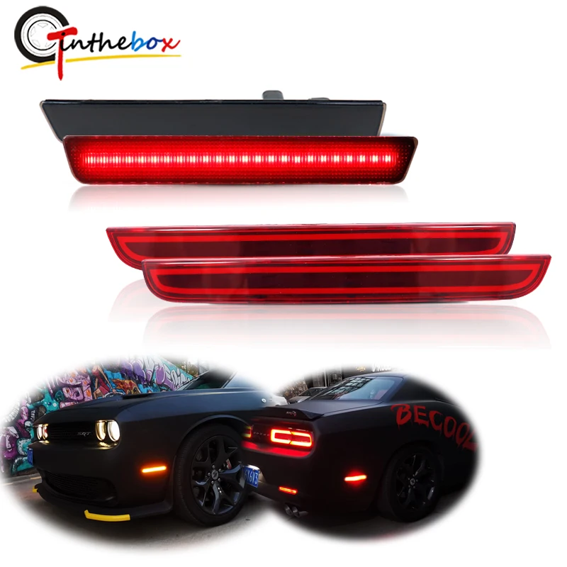 Car Front/Rear Side Marker Lights & Rear Bumper Reflector Tail Brake Lights,Rear Fog Lamp For 2015-up Dodge Challenger