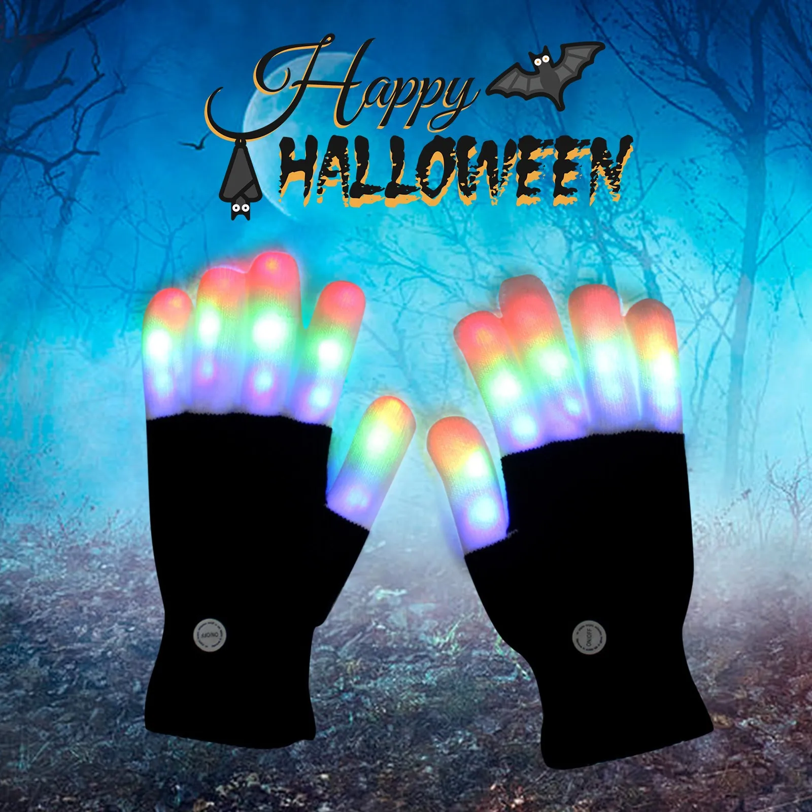 

Halloween Glowing Gloves Ladies Led Half-finger Gloves New Fashion Gift For Men Women Colorful Glowing Halloween Gloves In Stock