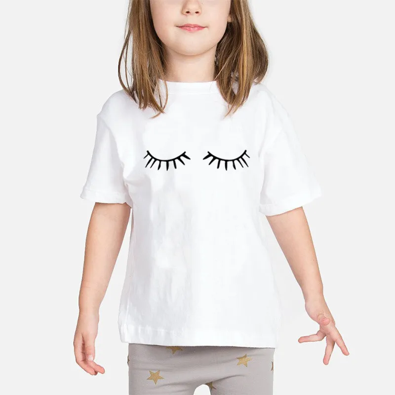 New Arrival Eyelash Kids T Shirt for Boys Girls 1 To 12 Years Old Summer Short Sleeve Casual Soft T-shirt Top White