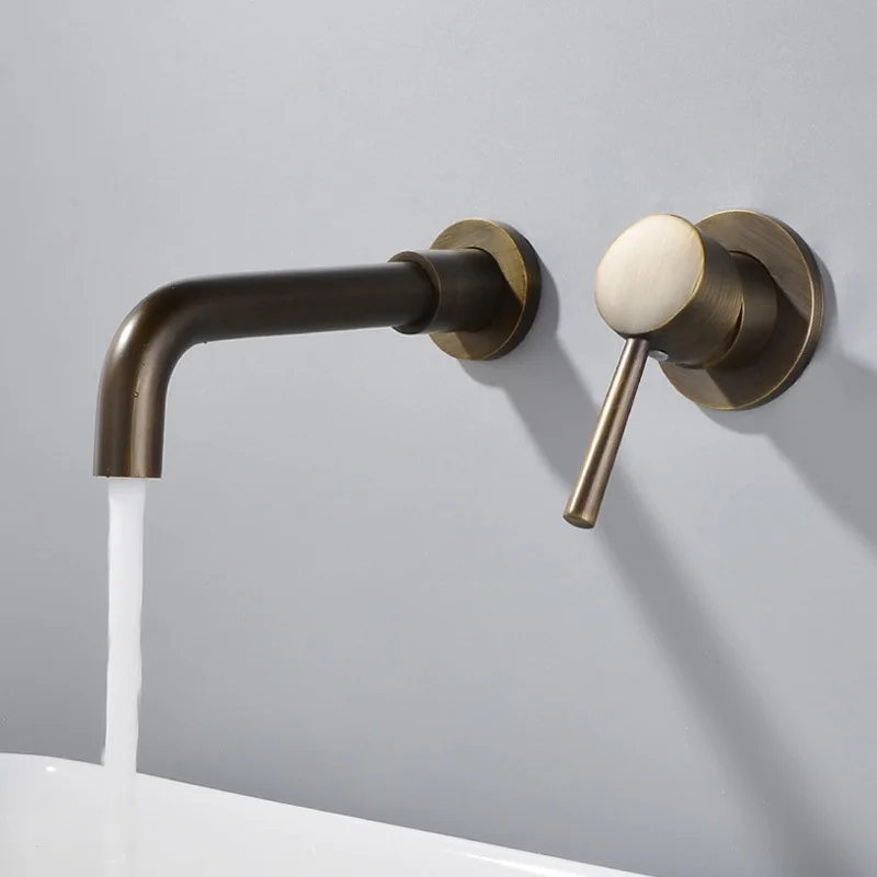 Wall Mounted antique brass Solid copper Cold hot water Basin faucet Single handle Double Control High Quality Bathroom faucet