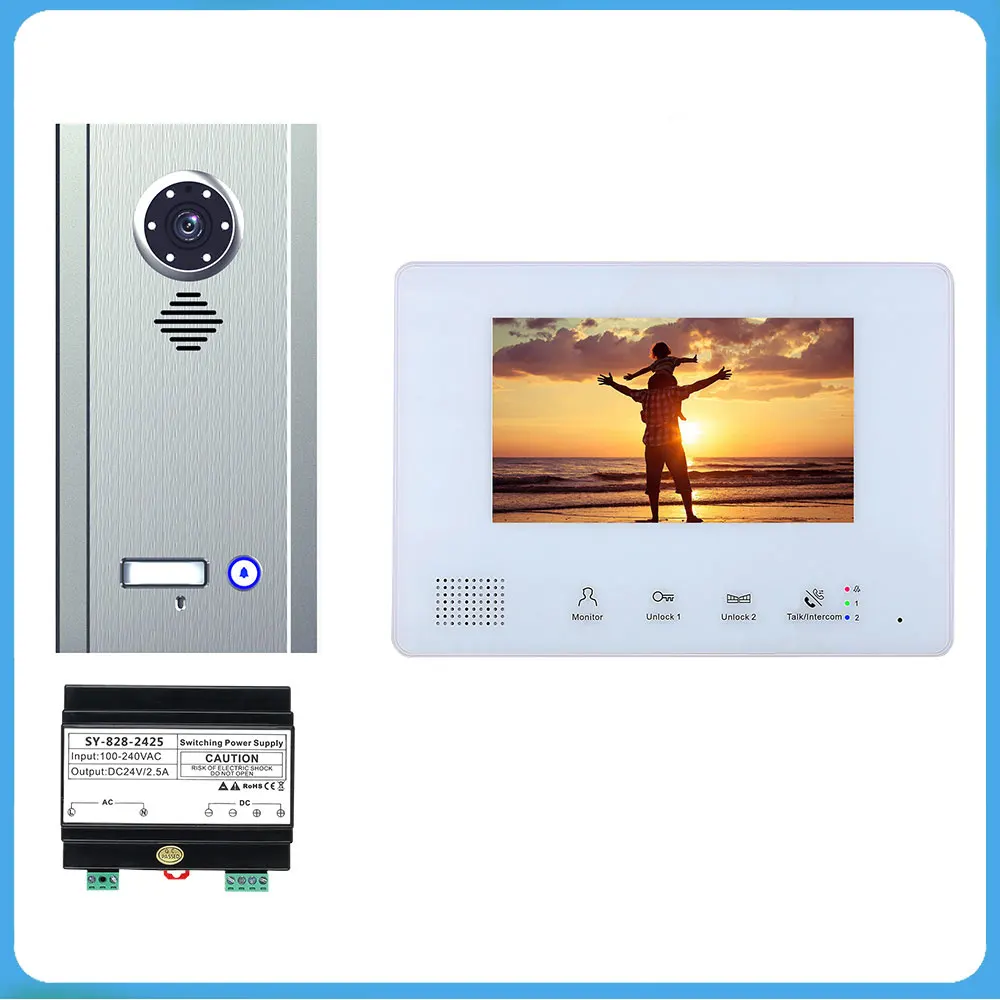 

BUS 2 Wire Video Door Phone Intercom Systems 7 Inch Kit For Electronic Door Lock Home Night Vision 1 2 3 4 Units Apartment