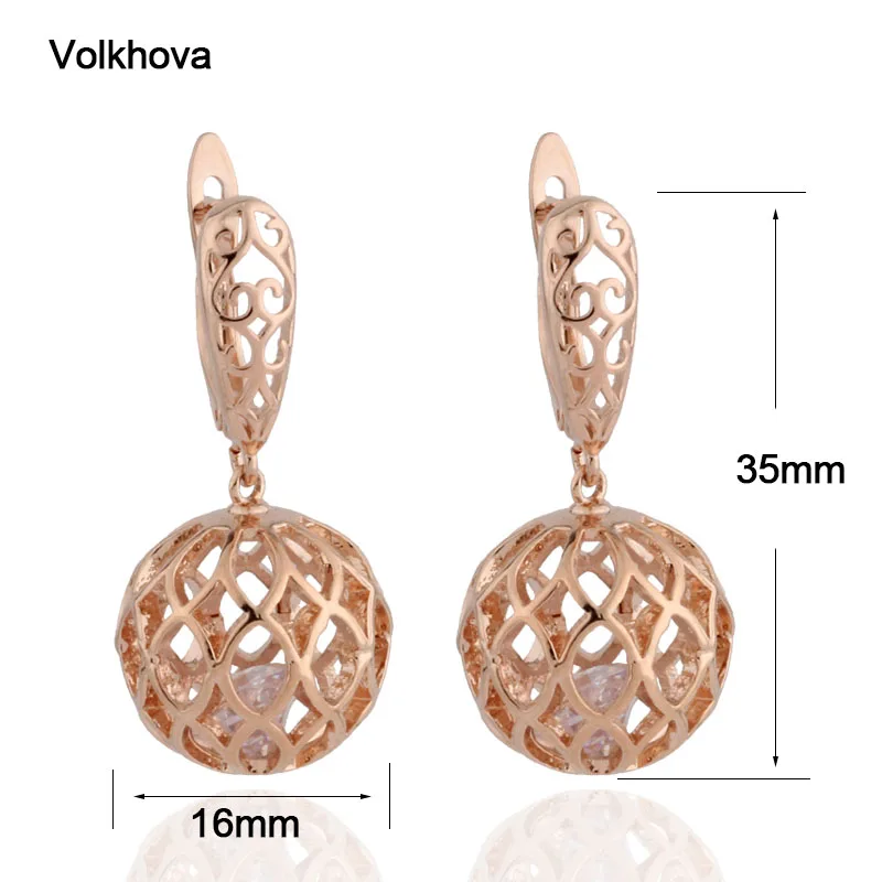 2022 New Fashion Hollow Spherical Ball Design Cubic Zirconia Rose Gold Color Earrings For Women Party Jewelry earing