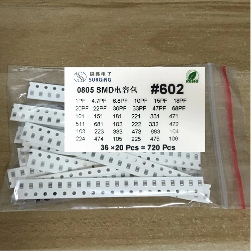 

0805 SMD Capacitor assorted kit ,36 values *20pcs=720pcs 1pF~10uF Samples Kit electronic diy kit