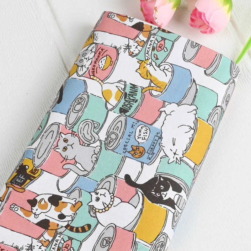Cartoon Cat Print Cotton Sewing Fabric By The Yard,DIY Quilting Needlework Poplin Material,Sew Dress Children Clothes Fabrics