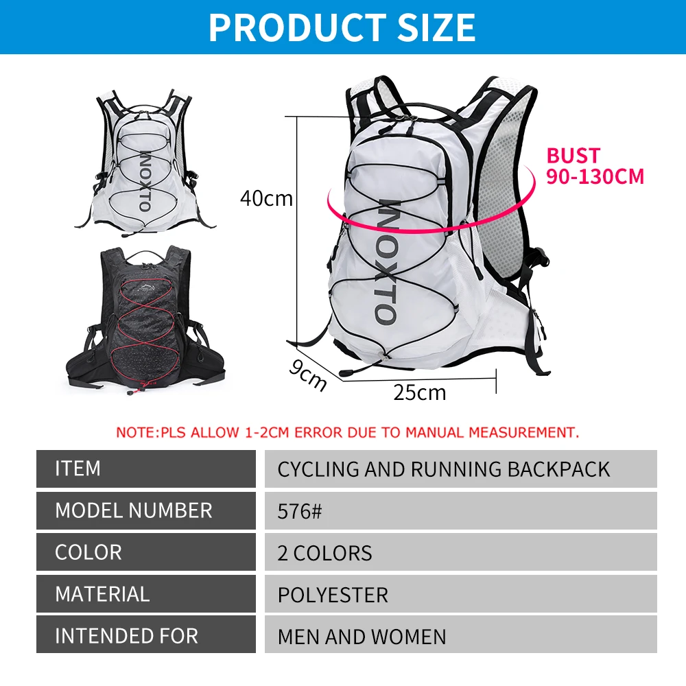 INOXTO-mochila de ciclismo para hombre y mujer, bolsa de agua de 15L, resistente al agua, transpirable, para casco de bicicleta, 2021