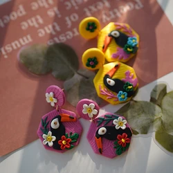 Fun Summer Vacation Party Holiday Toucans Parrot Floral Jungle Bright Colors Big Size Gifts Polymer Clay Dangle Earrings Sets