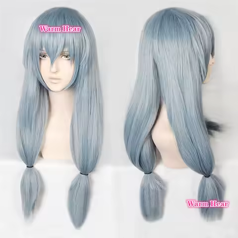 High Quality Anime Synthetic Cos Mahito Wig Long 70cm Light Blue Wigs Heat Resistant Hair Clip Ponytail Cosplay Wig + A Wig Cap