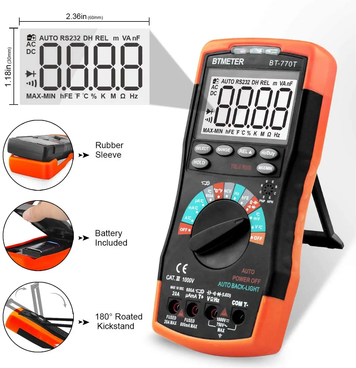 BT-770T true RMS digital multimeter tester 6000 count AC and DC 20A ohmmeter voltmeter multimeter to measure voltage and current