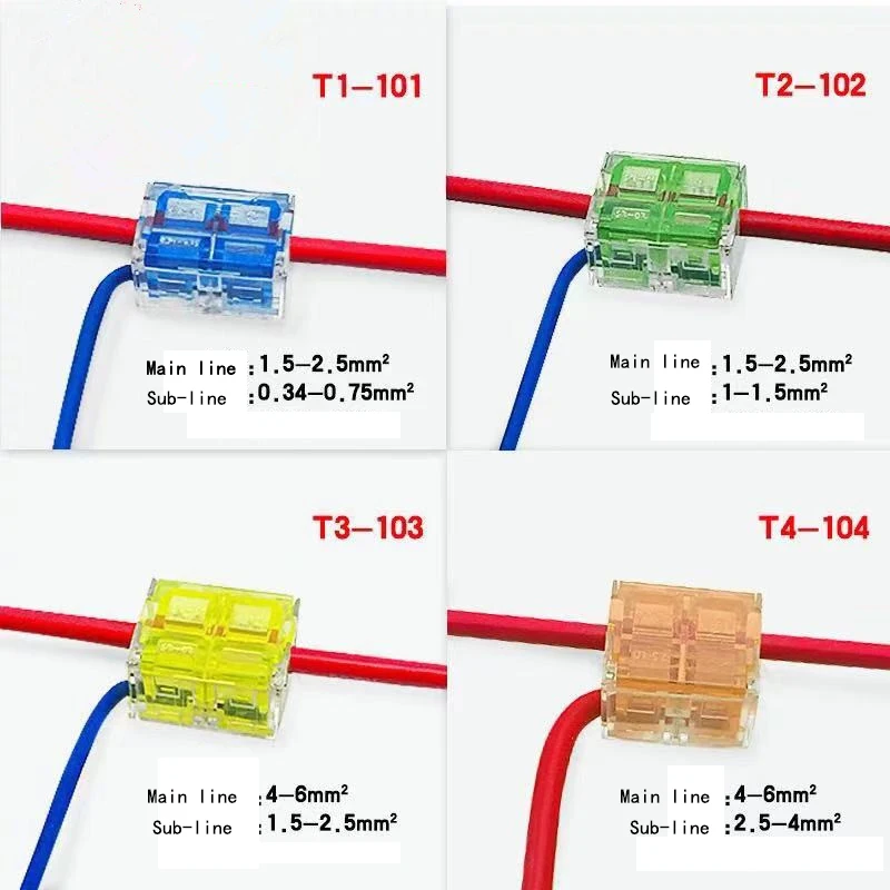 1pcs T-type 220V/ 15A Main Branch Wire Connector Box 1-6m㎡ Cable Free Break Line Quick Terminal Block Splitter Cable Connectors