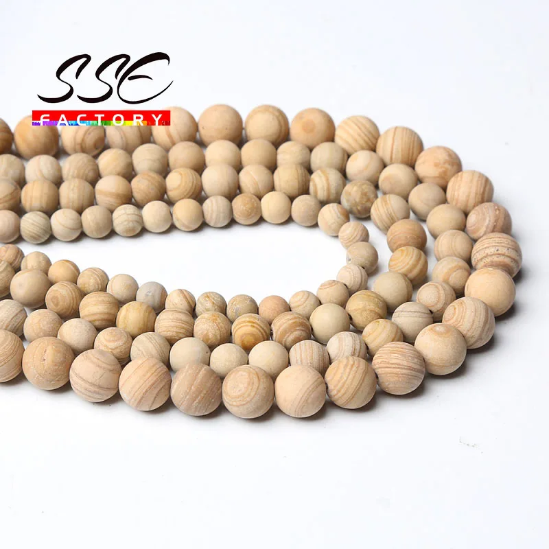 Natural Yellow Wood Jaspers Beads Dull Polish Matte Stone Round Loose Beads For Jewelry Making DIY Bracelets Necklace 4-12mm 15\