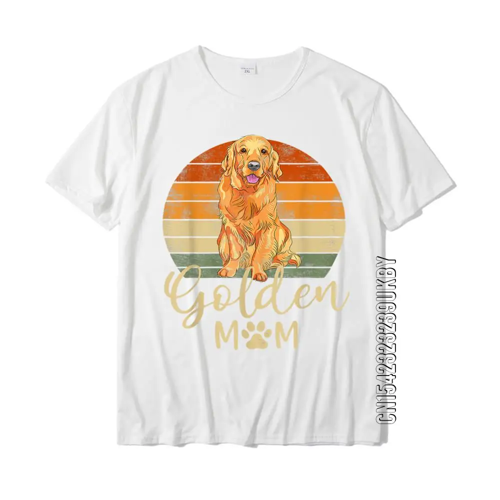 Golden Mom Retro Sunset Golden Retriever Lover Gift Dog Mama T-Shirt Top T-Shirts For Men Cotton Tops Shirts Slim Fit Family