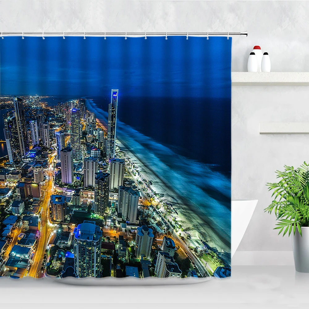 Australia Royal Coast Dream Night View Shower Curtains Fabric Hooks Bath Screens City Scenery Modern Home Bathroom Decor Curtain