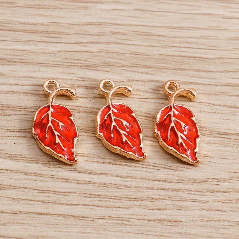 10pcs 10*18mm Alloy Tree Leaf Charms for Jewelry Making 4 Color DIY Enamel Charms Pendants Necklaces Earrings Findings Crafting