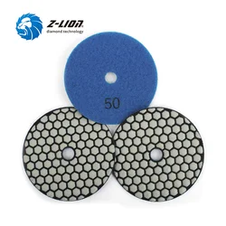 Z-LION 3pcs Dry Polishing Pads 4 Inch Professional Flexible Sanding Discs For Marble Granite Stone Polishing Wheels