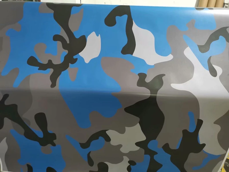 

Snow Camo Vinyl Black Gray Blue Camouflage Pattern Wrap Air-Release Adhesive Film Sheets For Car Wrapping