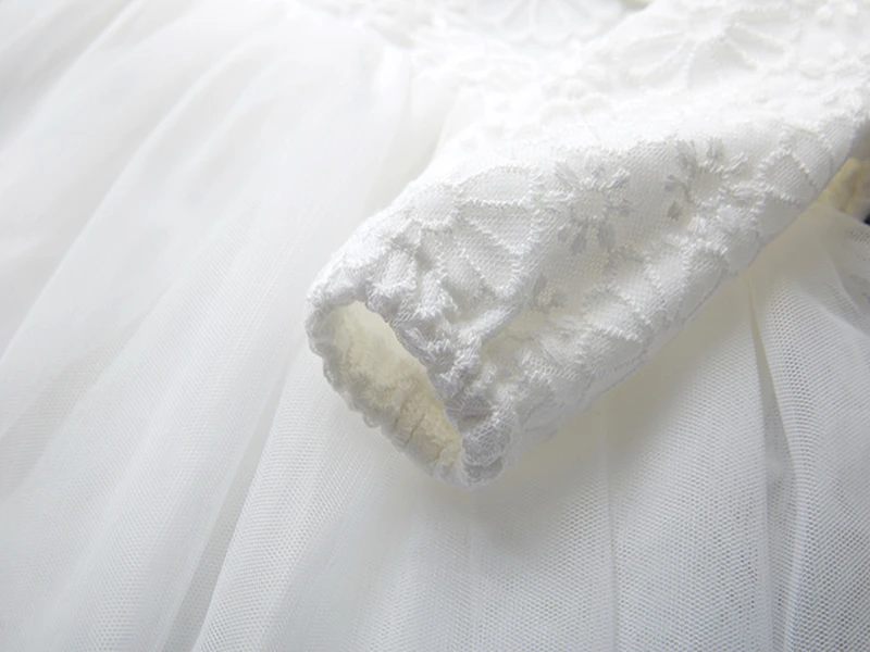 Princess Flowers Newborn Baby Girl Dress Long Sleeve Gauze Lace Party Dress White Girls Dresses + Hats