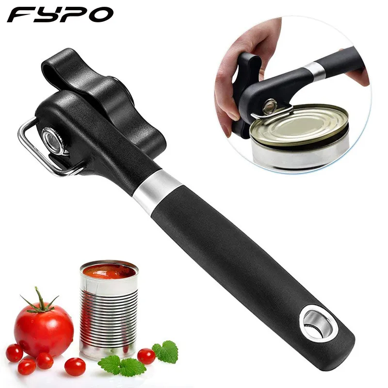 Fypo Can Opener Stainless Steel Can Opener Manual Lid Opener Safe Side Cut Jar Opener Professional Kitchen Gadget Tool