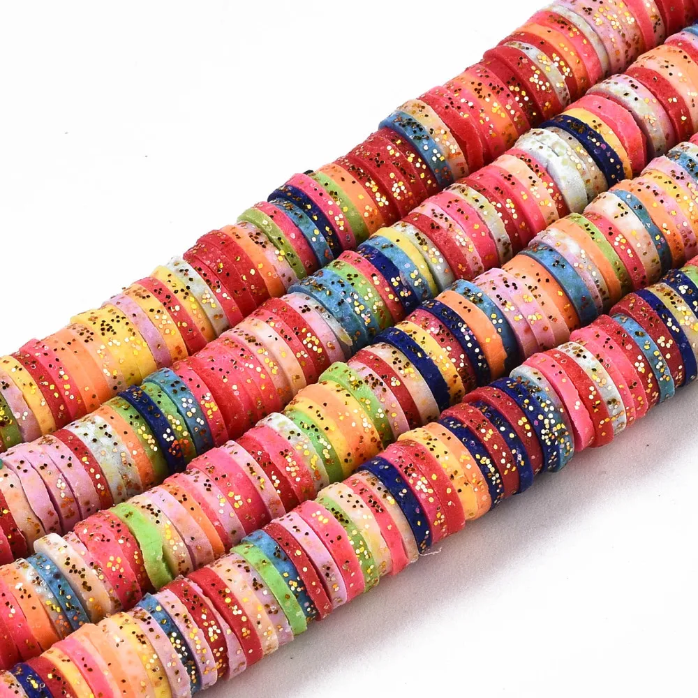 10 Strand Colorful Handmade Polymer Clay Beads Strands Heishi Beads 6mm Flat Round for DIY Jewelry Crafts Decor Supplies