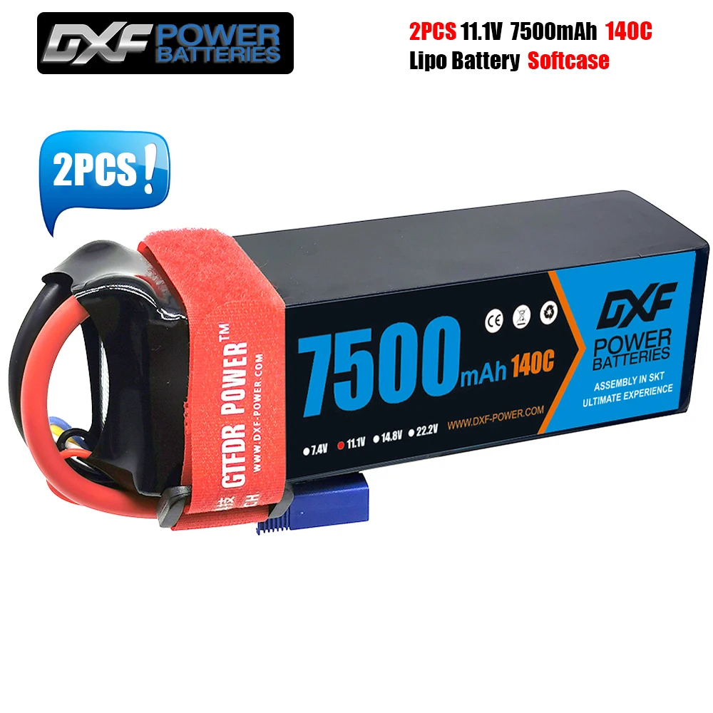 2PCS DXF 2S 3S 4S 6S 7.4V 11.1V 14.8V 22.2V Lipo Battery 7500mah 140C 280C for RC Truck Boat Car Drone Helicopter FPV 1/8 Buggy