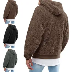 Winter Men's Solid Color Fluffy Wool Hooded Coat Pullover Warm Sweatshirt Velvet Fleece Hooded Men's Sweater