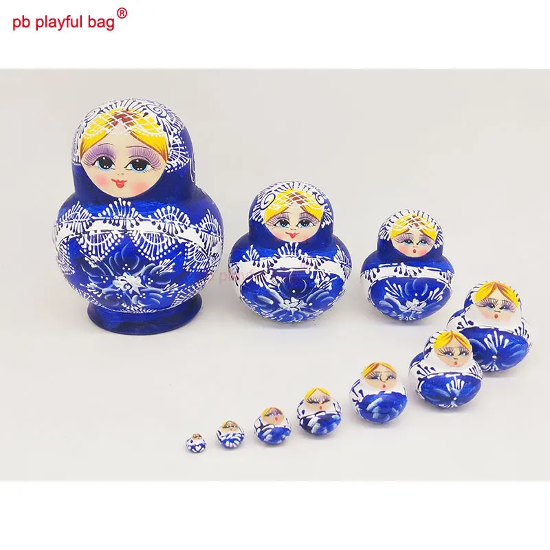 PB Playful bag Ten layer Girl doll Montessori Russian Nesting Dolls action figure wooden toy set kids educational gifts HG09