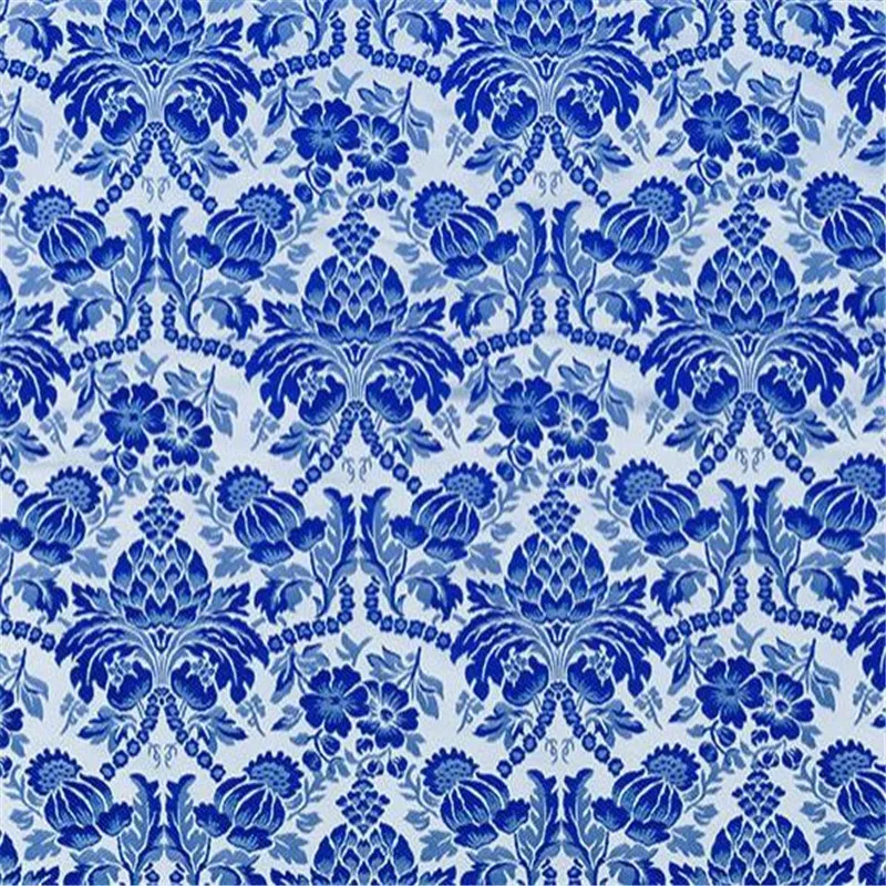 75x100cm Good Quality Jacquard Pattern Blue and White Porcelain Design Brocade Polyester Fabrics for New Year Gift