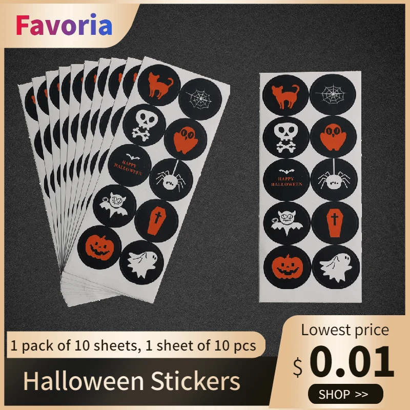 100pcs Halloween Stickers Pumpkin Cartoon Adhesive Label Stickers DIY Biscuit Gift Baking Small Business Packaging Stickers