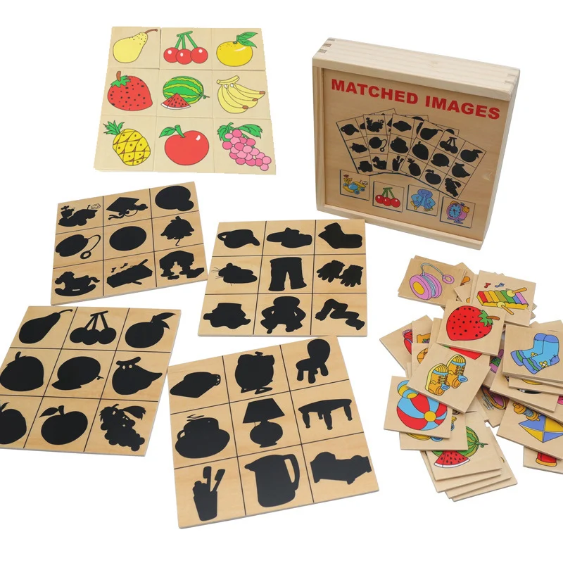 Montessori Find the Shadow Shape Matching Game Wooden Puzzle Card Picture Shadow Correspondence Box Educational Toy For Children