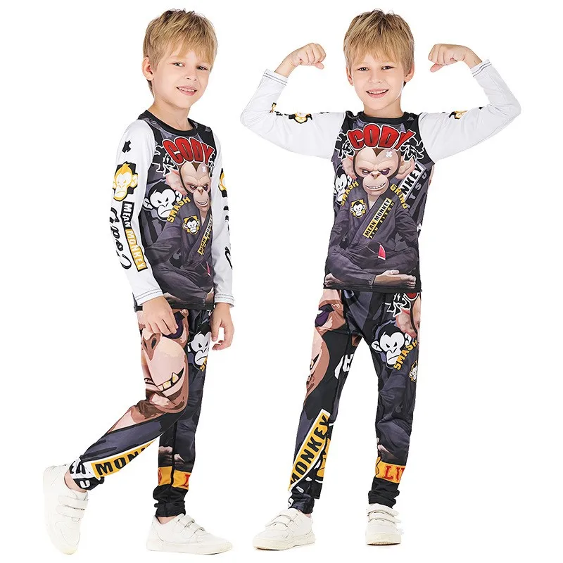 

2021 Fashion boy 3D cartoon animal long sleeve suit trousers children's sports suit digital printing shark power service panda