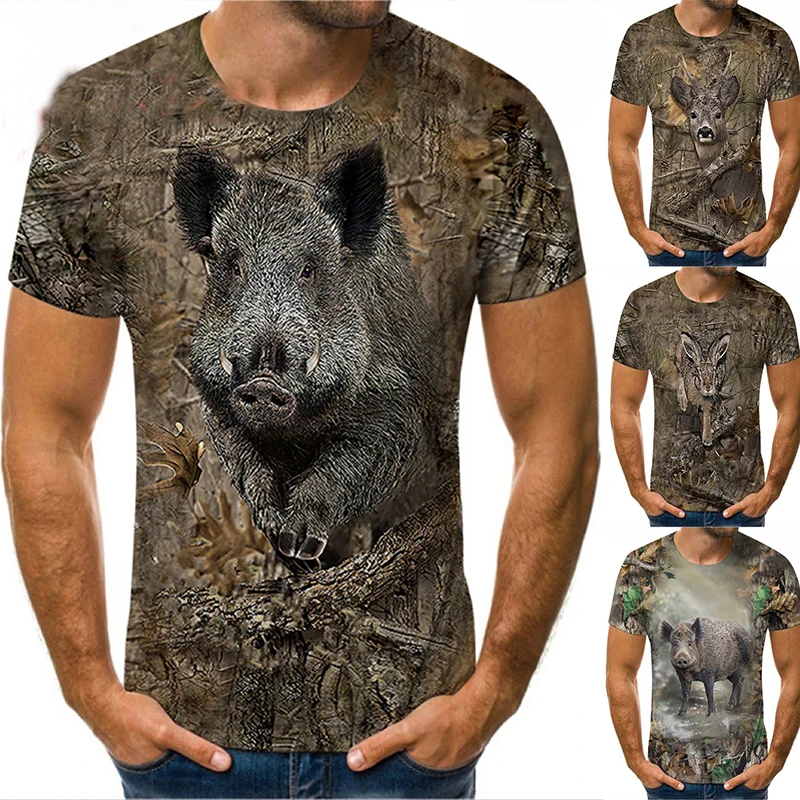 Camouflage hunting animals wild boar 3D T-shirt summer leisure men's T-shirt fashion street women's pullover short sleeve jacket