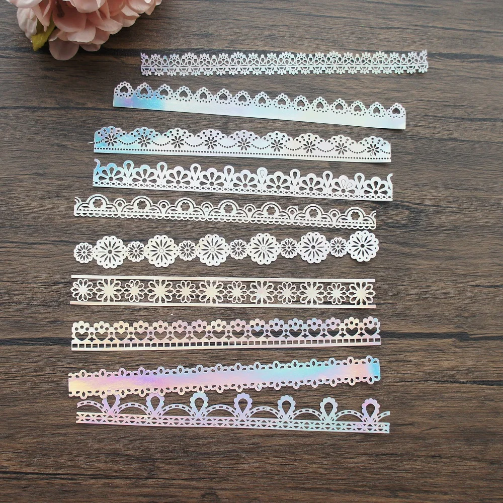 

10pcs Gold Hollow Out Laser Paper Lace Strip Design As Scrapbooking Background Decoration Use