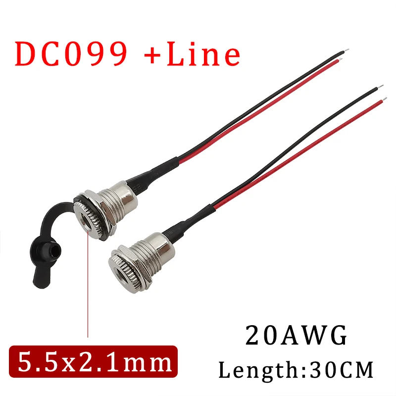 

2PCS/Lot Metal DC099 Wired 20AWG 30CM DC Power Cable 5.5x2.1mm DC Female Jack High Current Charging Socket Panel Mount Connector