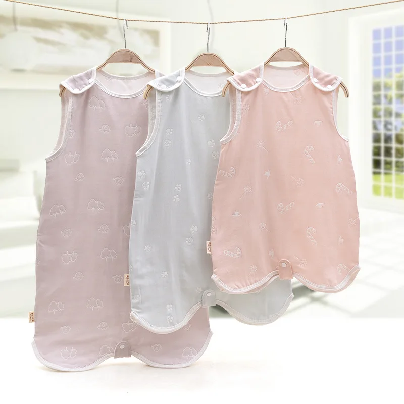 Spring Summer Unique Design Cool Sleeveless 3 Layer Gauze Baby Sleeping Bag Convenient Prevent Kicking Air Conditioning Quilt