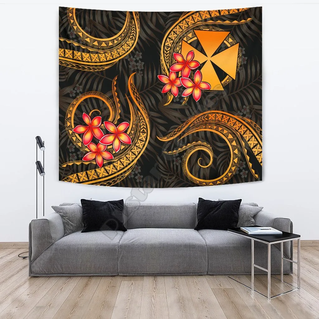 Wallis and Futuna Tapestry Gold Plumeria 3D Printed Tapestrying Rectangular Home Decor Wall Hanging