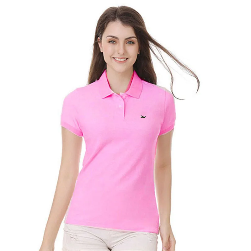 100% Pure Cotton Lapel T-shirt Womens Short Sleeve Polo Shirts Casual-Design Fit Summer Sportswear Brand Logo Tops